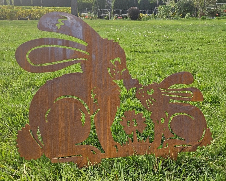 Gartenstecker "Osterhasen" - 2mm Cortenstahl (Edelrost)