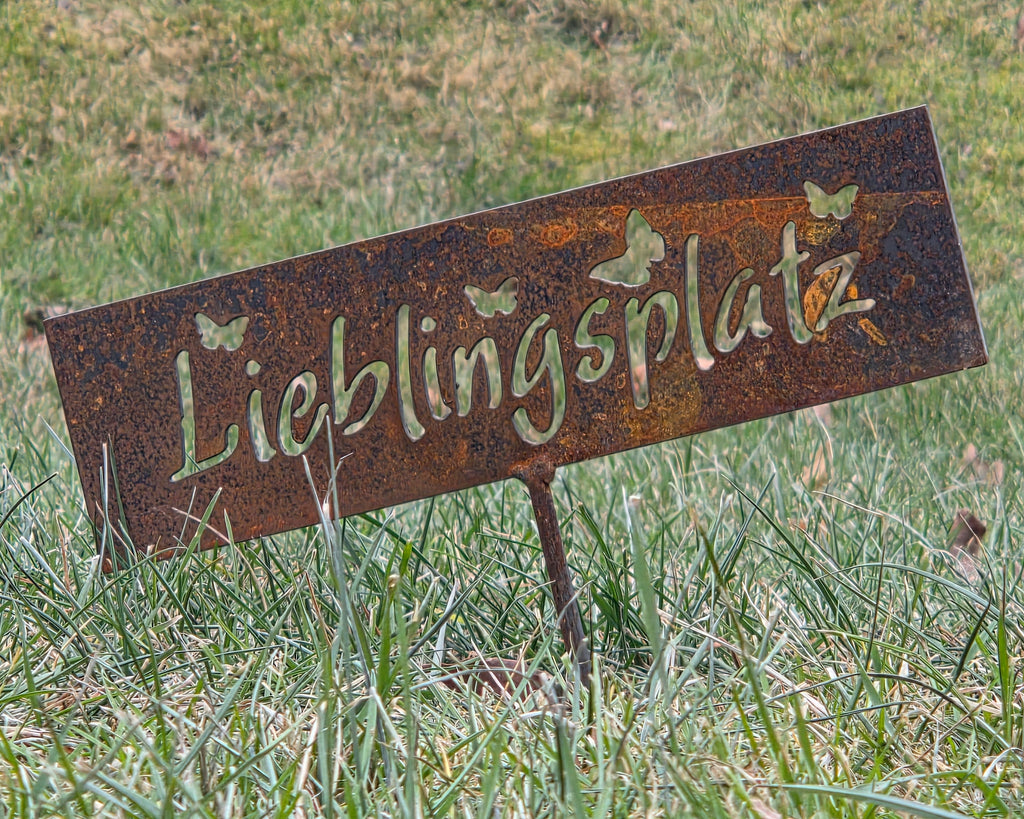 Gartenstecker "Lieblingsplatz" – 2 mm Cortenstahl (Edelrost)