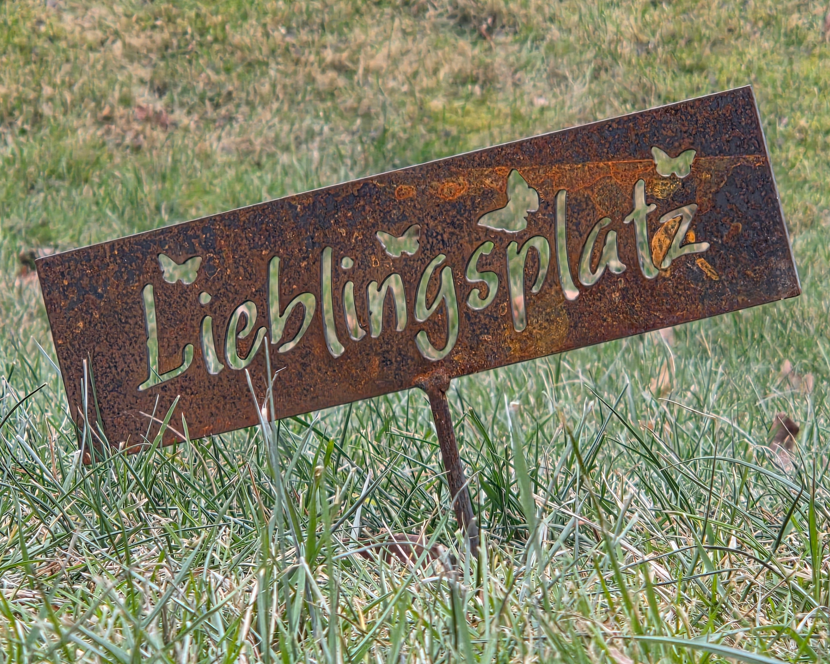 Gartenstecker "Lieblingsplatz" – 2 mm Cortenstahl (Edelrost)