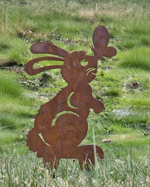 Gartenstecker "Osterhase mit Schmetterling" - 2mm Cortenstahl (Edelrost)