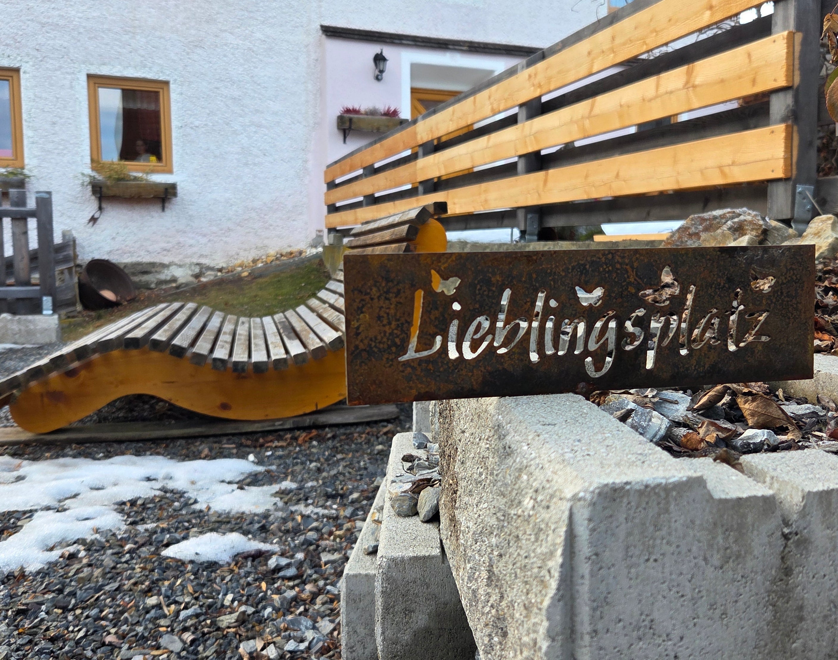 Gartenstecker "Lieblingsplatz" – 2 mm Cortenstahl (Edelrost)